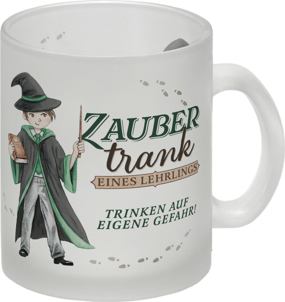 Zaubertrank Glas Tasse mit Zauberschüler in grün