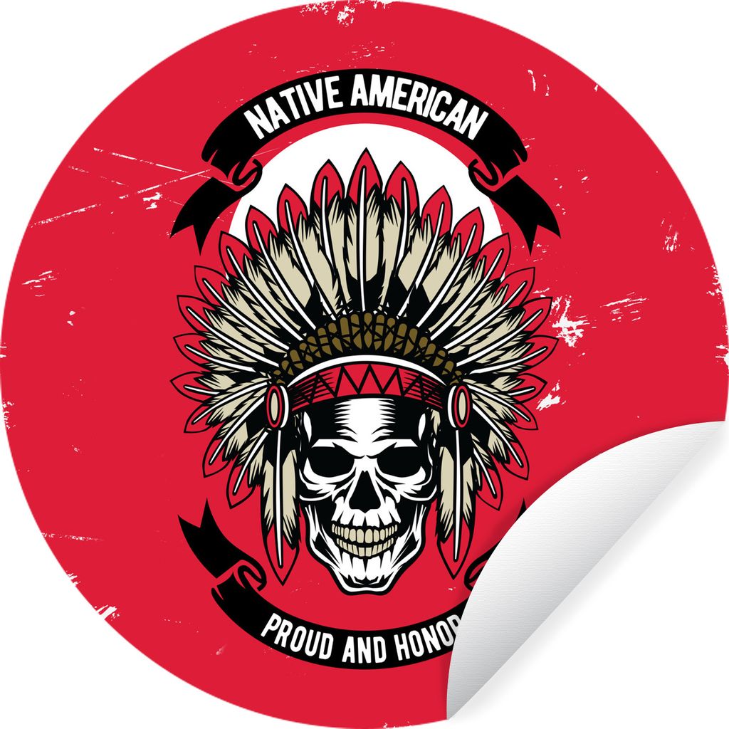 MuchoWow Runde Wandtattoo - Wandsticker Tapete Aufkleber Indianooi - Totenkopf - Vintage - Zitat Ø 100 cm Selbstklebend und Repositionierbar - W...