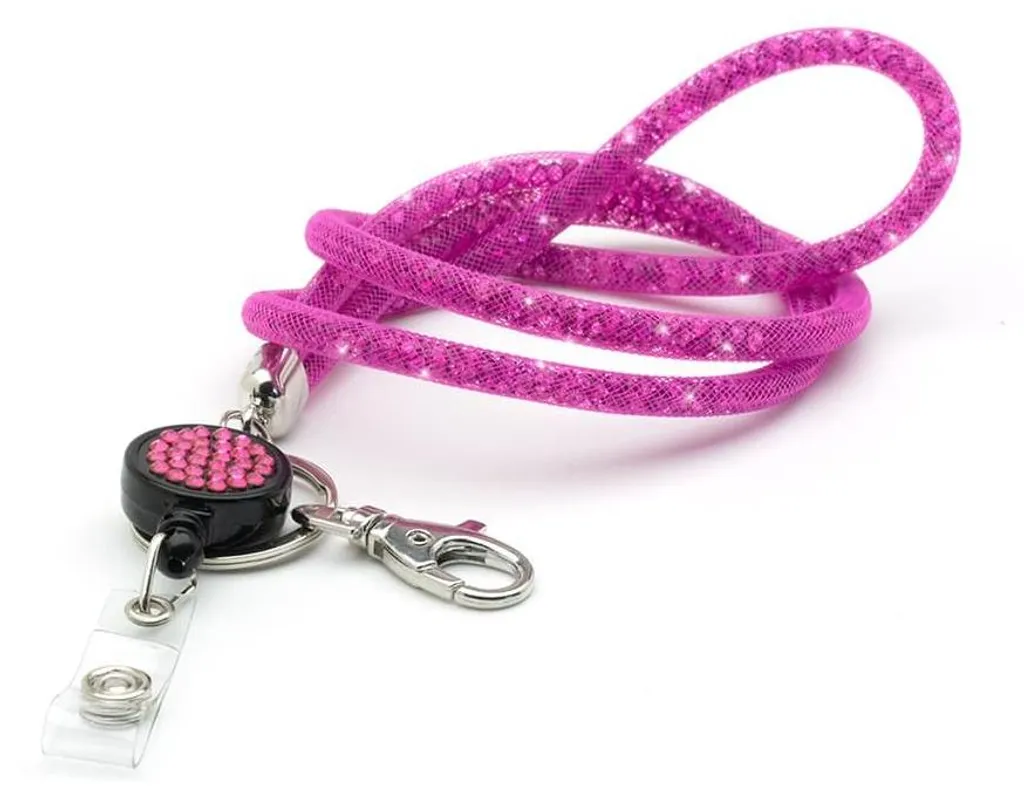 Bracelet Rose Scintillant avec Porte-carte Rétractable et Strass - 1pc