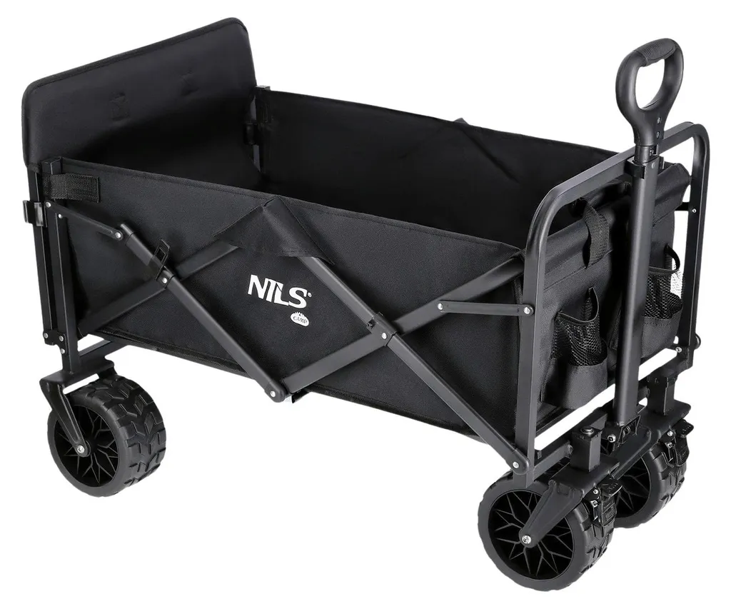 Wagon pliable noir de 160 L - Chariot de transport robuste et compact