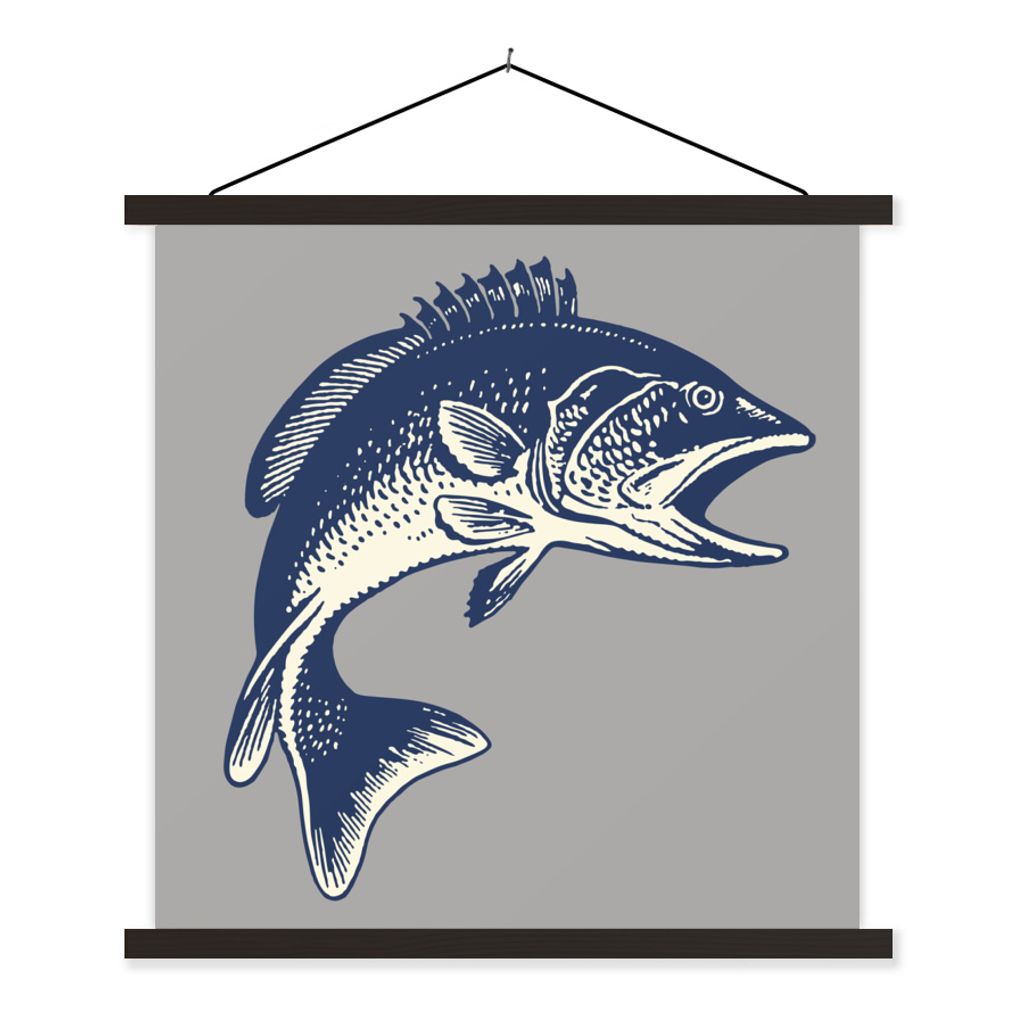 MuchoWow Textilposter Illustration eines Fisches auf grauem Hintergrund 90x90 cm mit schwarzem Rahmen - Magnetisches
