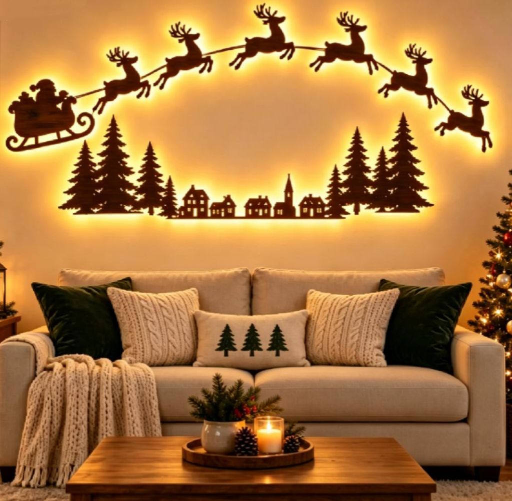 7 pièces de décoration murale pour Noël, éclairées et avec Image du produit 