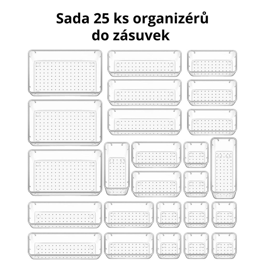 Sada 25 ks organizérů do zásuvek – průhledné plastové Obrázek produktu 