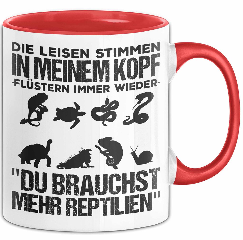 Reptil Bartagame Tasse Geschenk Lustige Geschenkidee Spruch Die Leisen Stimmen In Meinem Kopf Flüstern Immer Wieder (Rot)