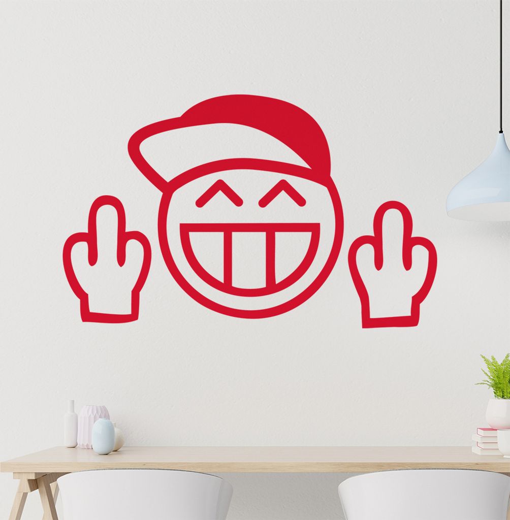 KIWISTAR Fuck you smile Boy - Cap Mittelfinger Wandtattoo in 6 Größen - Wandaufkleber Wall Sticker - Dekoration, Küche, Wohnzimmer, Schlafzimmer...