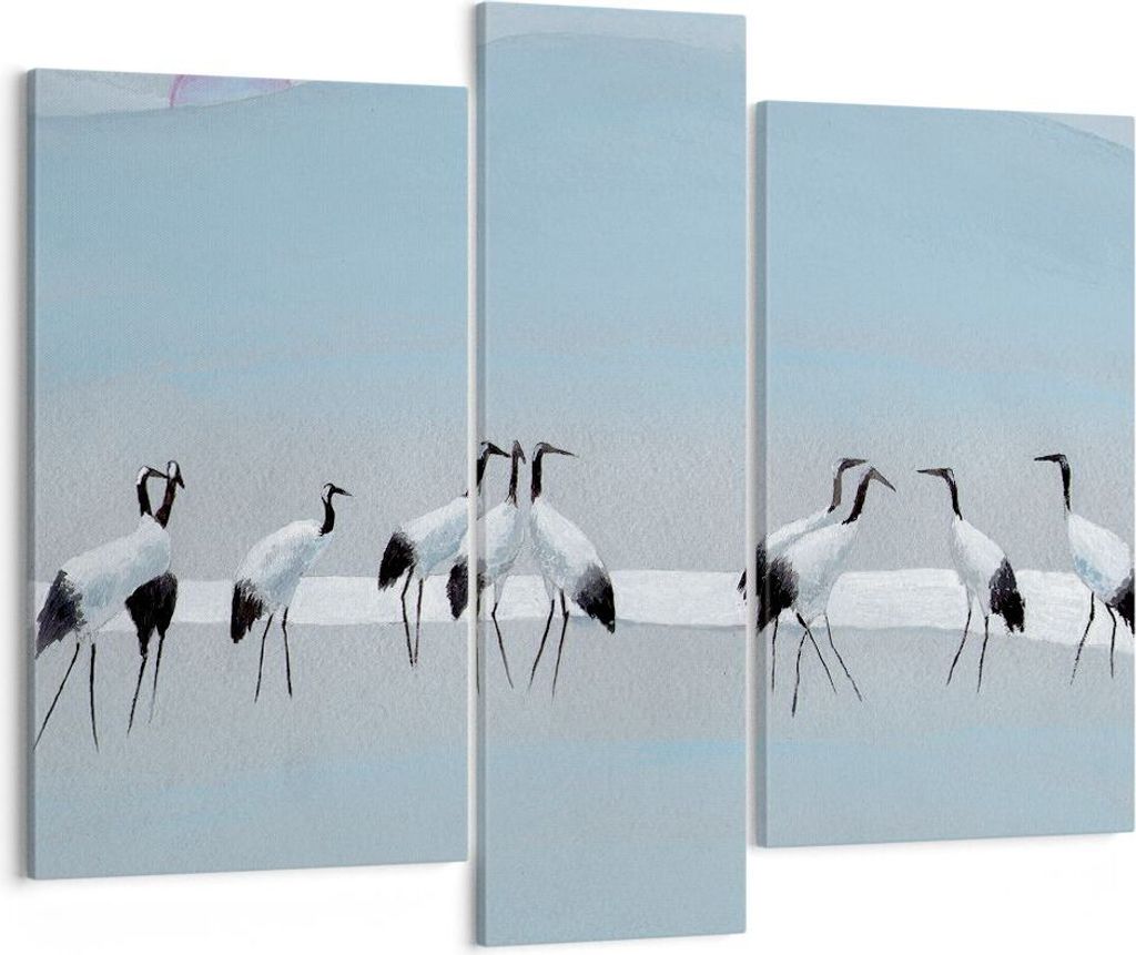 Bild auf Leinwand - Leinwandbild - 3 Teile - Vögel Kraniche Natur - 95x80cm - Wand Bild - Wanddeko - Wandbilder - Leinwanddruck - Bilder - Wanddek...