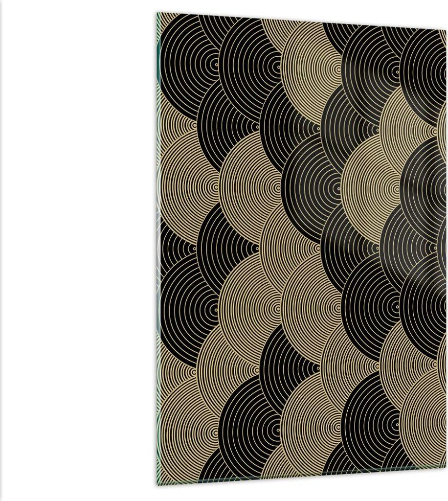 Bilder auf glas - Einteilig - Schwarz und Gold Kreise Grafiken - 80x120cm - Glasbilder - Wandbilder - Bilder - Wanddekoration aus Glas - Glas Bilde...