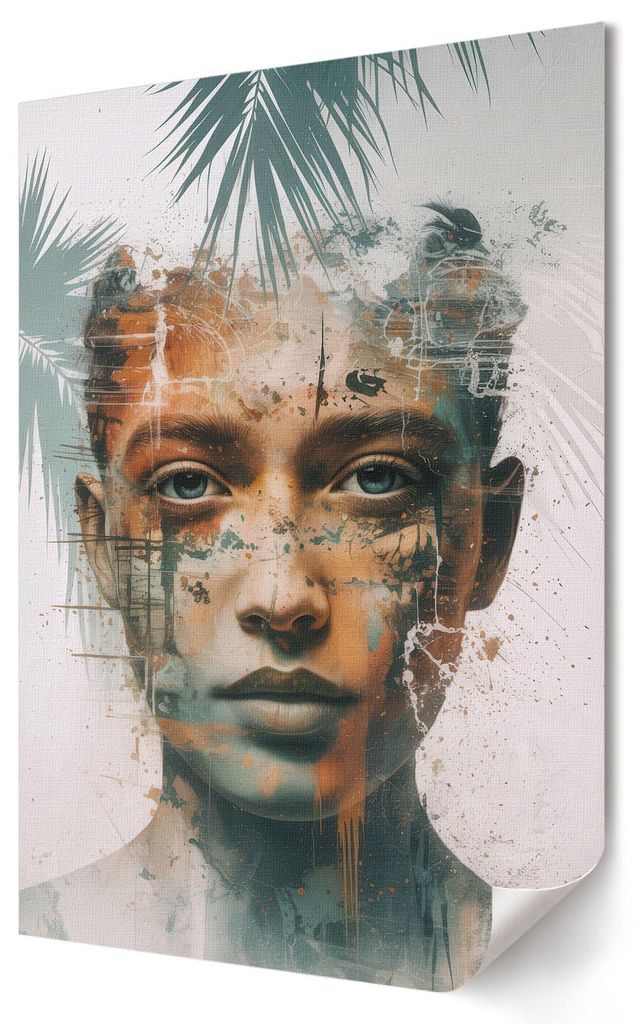 Tropisches Porträt- Kunstdruck A4 - Ausdrucksstark, modern- Wandbild für Wohnzimmer Schlafzimmer & Flur, Modernes Poster Wanddeko, Ungerahmt