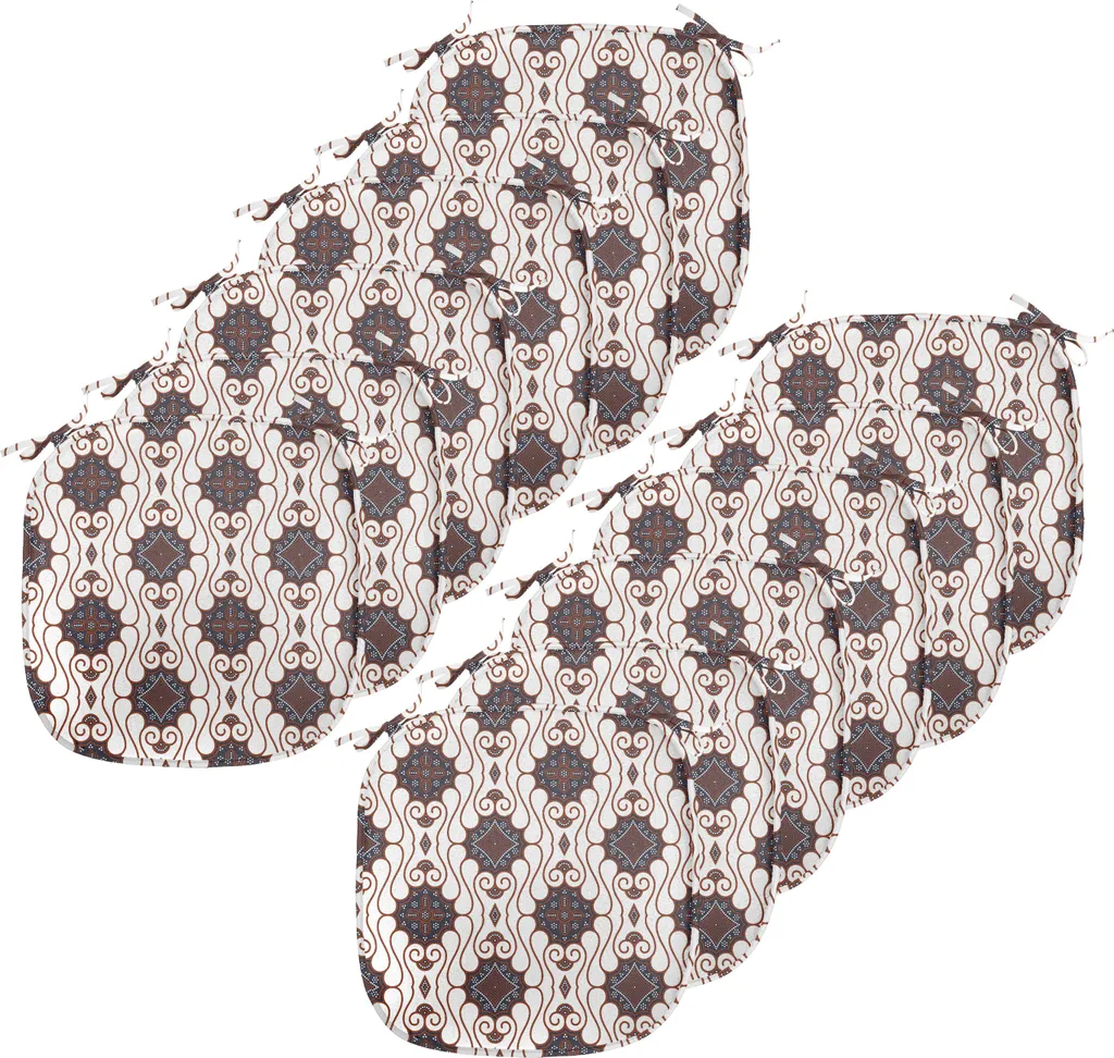 ABAKUHAUS Cuscini asiatici per sedie da sala da pranzo, motivo batik giavanese, cuscini decorativi impermeabili con cinturini per sedie da cucina, 40 cm x 40 cm - confezione da 12, blu scuro bianco marrone