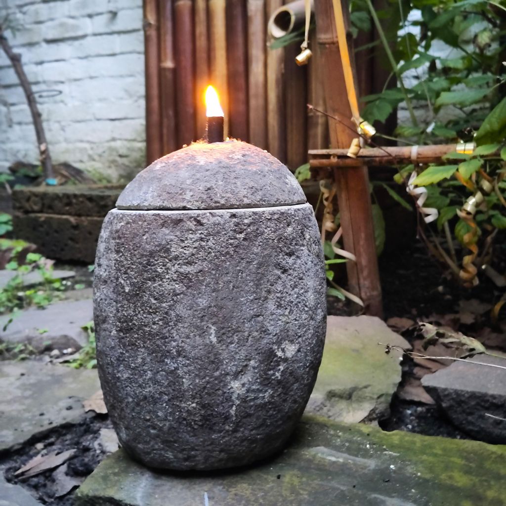 BambusBASIS Öllampe aus Stein, S: 16 cm, H: 23 cm