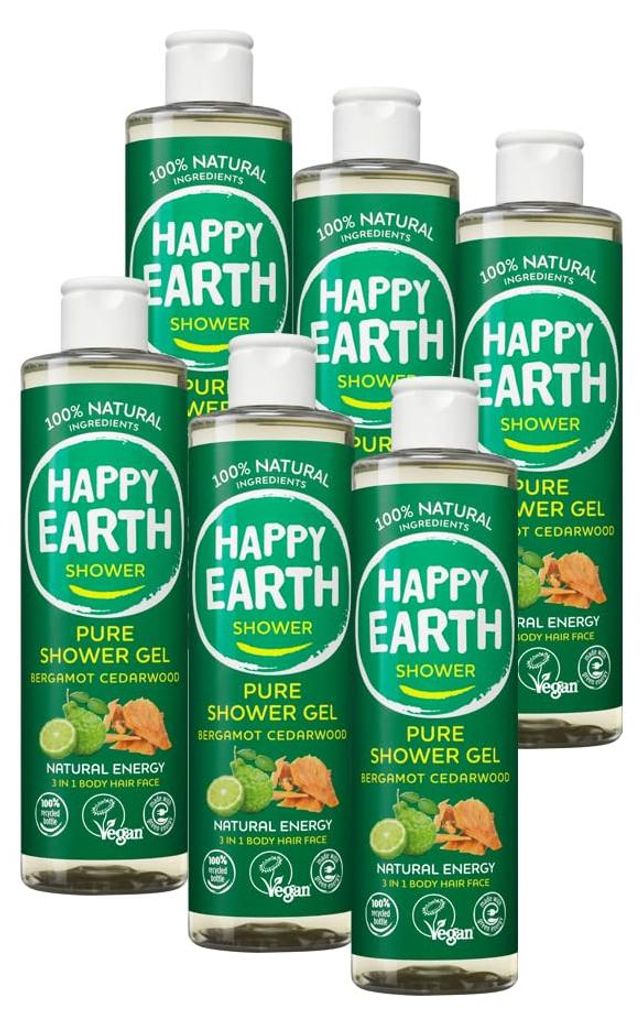 Happy Earth Duschgel - Für Damen und Herren - Duschgel - 100% Natürliche Inhaltsstoffe & Vegan - Bergamot Cedarwood - 300 ML
