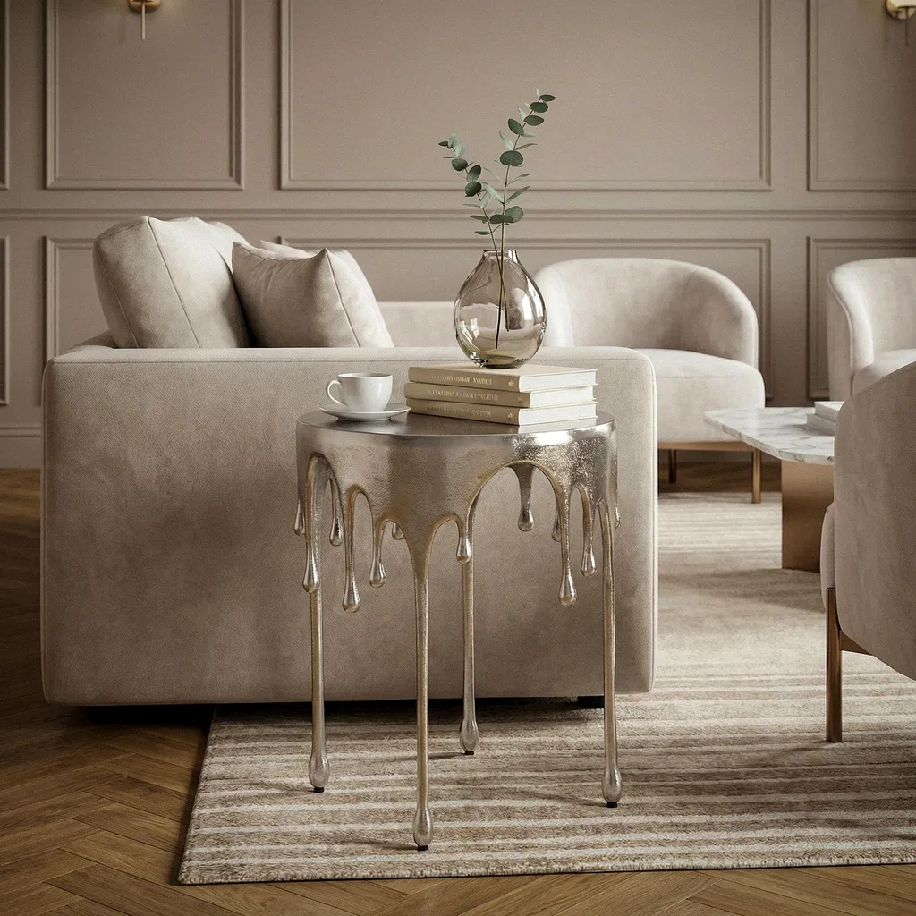 Table d'appoint argentée moderne 43 cm pour petit espace et déco chic