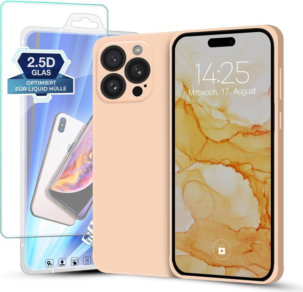 Hülle für Apple iPhone 16 Pro mit 9H Displayglas Displayschutz Plus Case Cover Bumper Silikon Softgrip Schutzhülle Farbe: Rosa
