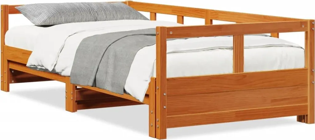Banquette lit gigogne 90x200 pin massif brun cireux pour chambre