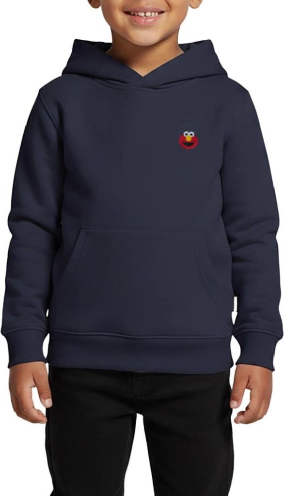Spreadshirt Sesamstraße Elmo Gesicht Stick Kinder Premium Hoodie, 158/164 (12 Jahre), Navy