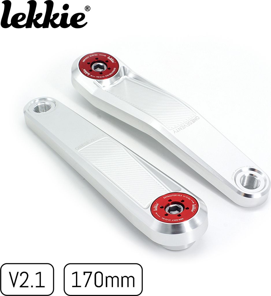 windmeile | Lekkie Buzz Bars Pedalarme, Left Offset Square Drive 170mm, V2.1, Silber und Rot, Kurbeln für Bafang BBS01/02/HD, E-Bike, Pedelec