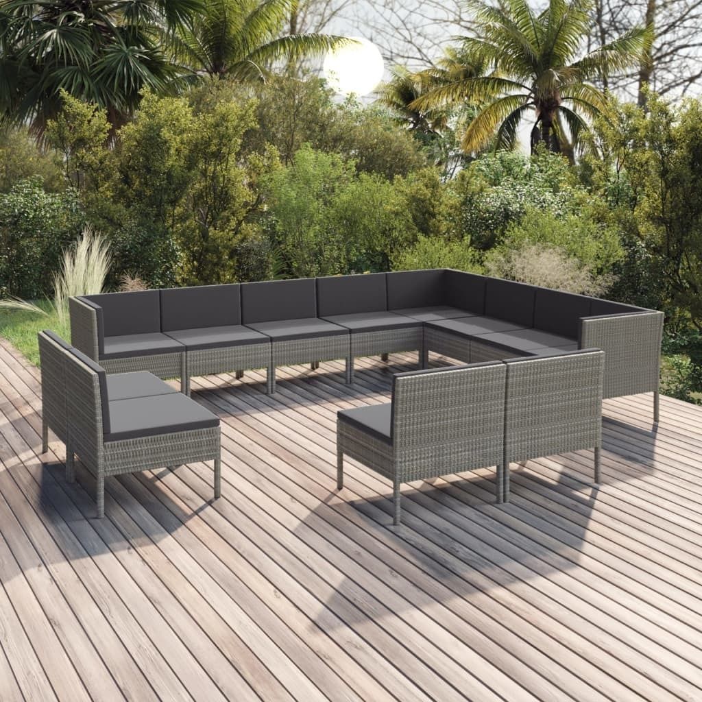 Möbel 12-tlg. Garten-Lounge-Set mit Auflagen Poly Rattan Grau - Balkonmöbel 3094486