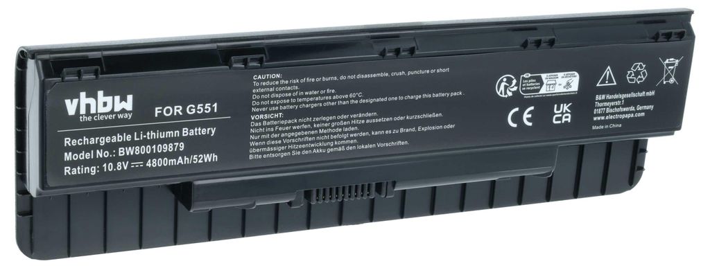 vhbw Akku kompatibel mit Asus GL551JK-CN308H, GL551JM, GL551JK, GL551J, GL551JK-CN235H, GL551JK-CN128H Notebook (4800 mAh, 10,8 V, Li-Ion)