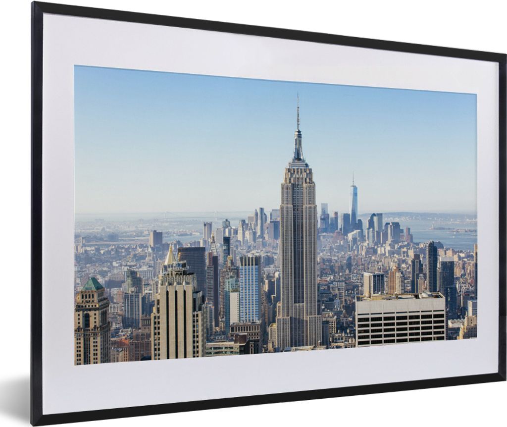 MuchoWow MuchoWow Gerahmtes Poster New Yorker Skyline mit dem Empire State Building 60x40 cm - Poster mit zchwarzem Bilderrahmen - Schlafzimmer...