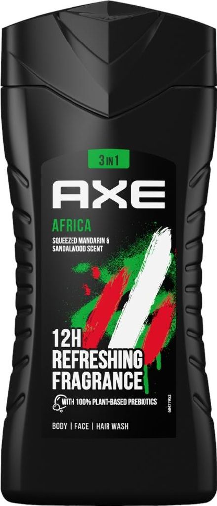 Axe - 3-in-1 Duschgel - Africa - Gepresste Mandarine & Sandelholz - 100% pflanzlich - 250 ml - 1 Stück