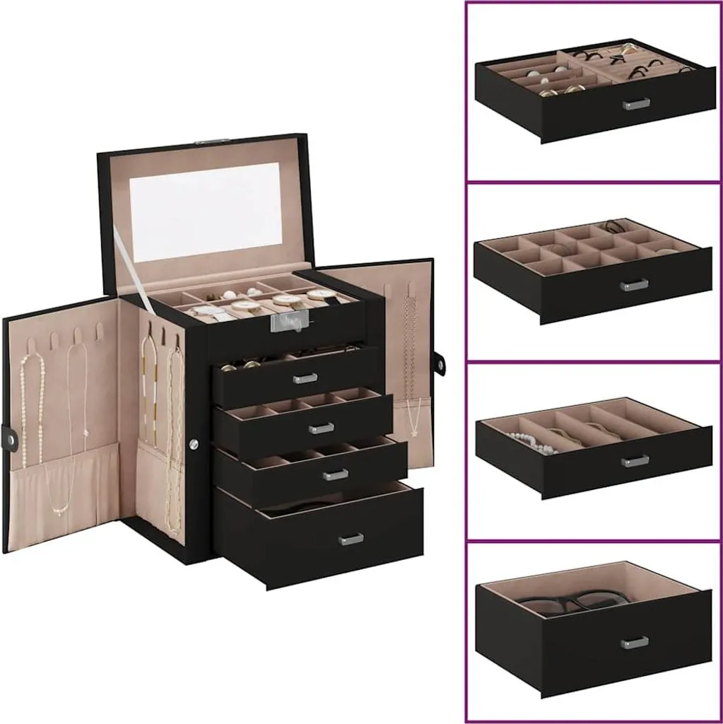 Portagioie vidaXL 5 Strati Nero con Specchio e Serratura | Eleganza Sicura