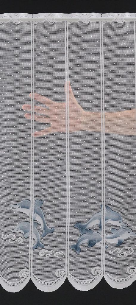 Gardinen Kranzusch Scheibengardine Delfin 60x550 cm H/B weiß grau-blau Bistrogardine Vorhang Küche 1er Pack