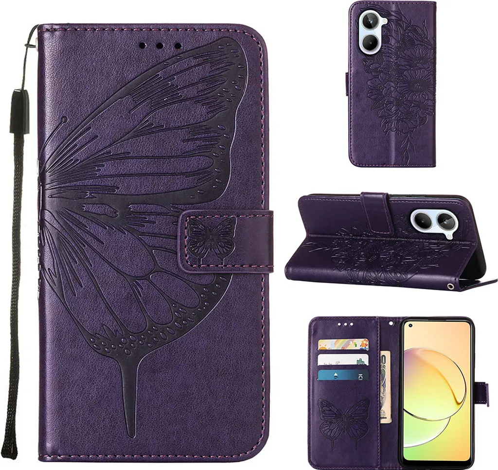 TIANYUE Cover per Realme C53, Disegni di Farfalla Flip Caso in PU Pelle