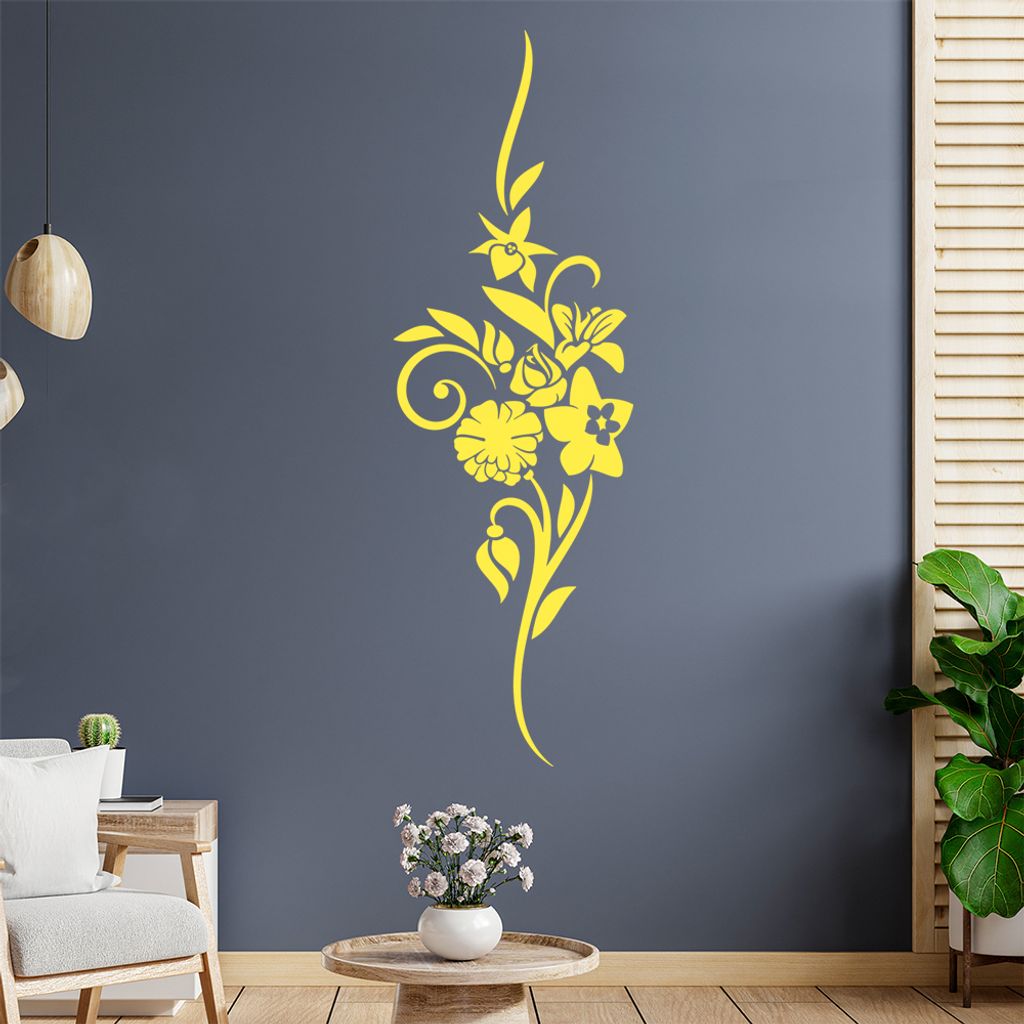 Blumen - Linien Wandtattoo in 6 Größen - Wandaufkleber Wall Sticker - Dekoration, Küche, Wohnzimmer, Schlafzimmer, Badezimmer