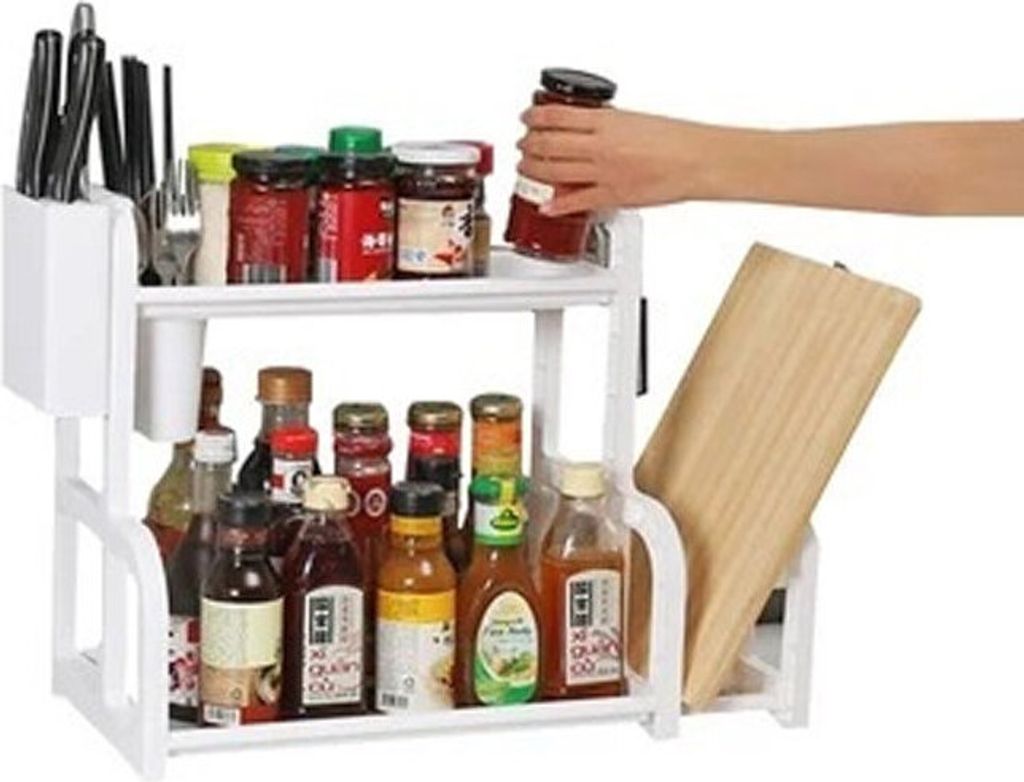 2-Tier Küche/Badezimmer Stauraum freistehend Speicherplatz - Khaki .A