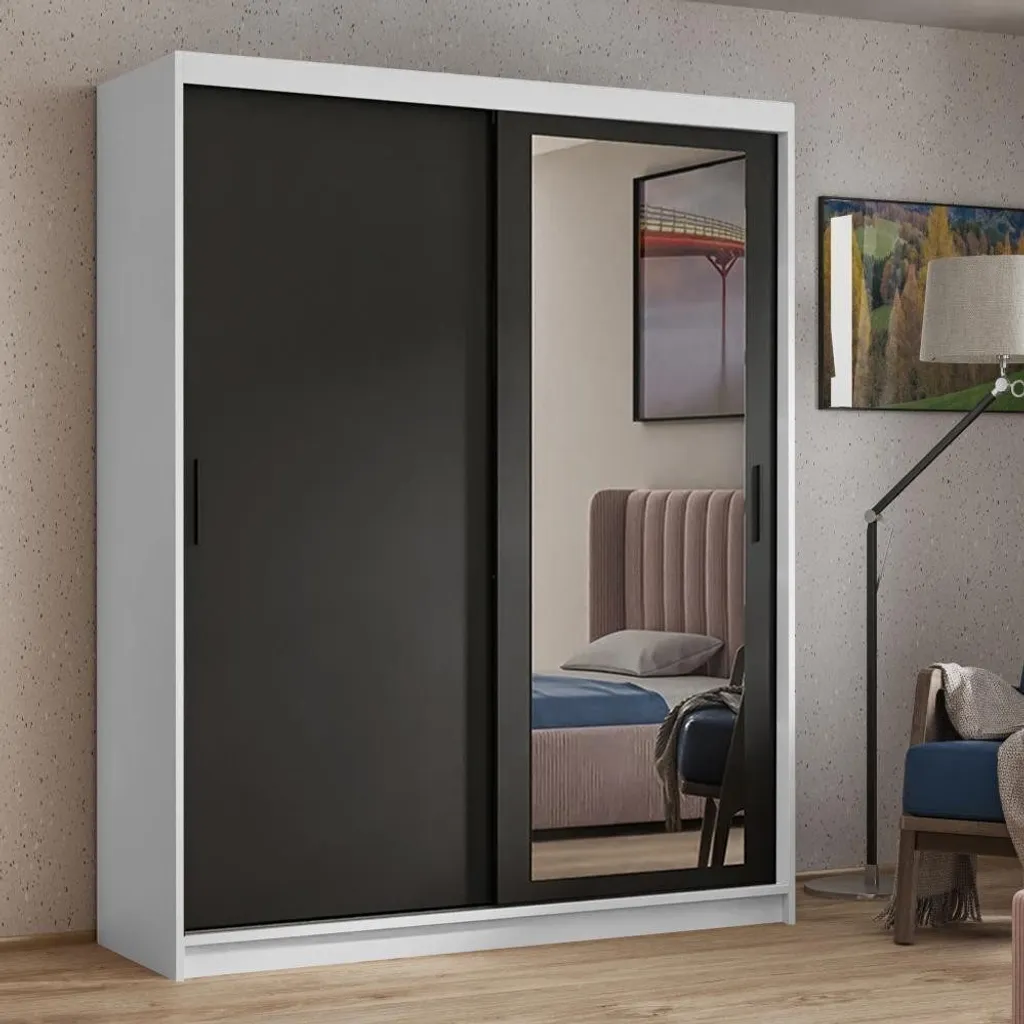 Armoire HELA 120 cm avec tringle de penderie et miroirs intégrés
