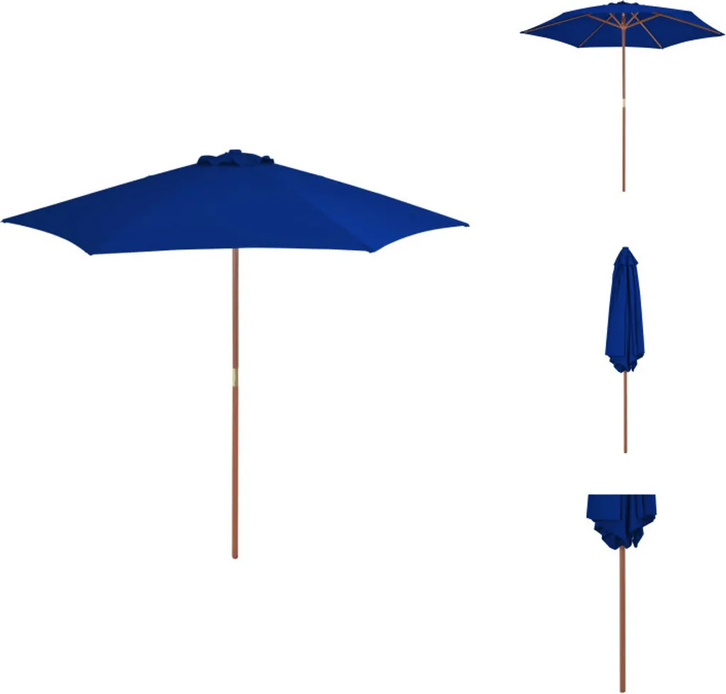 Grand parasol 270 cm mât bois bleu - Toile haute densité et mât stable