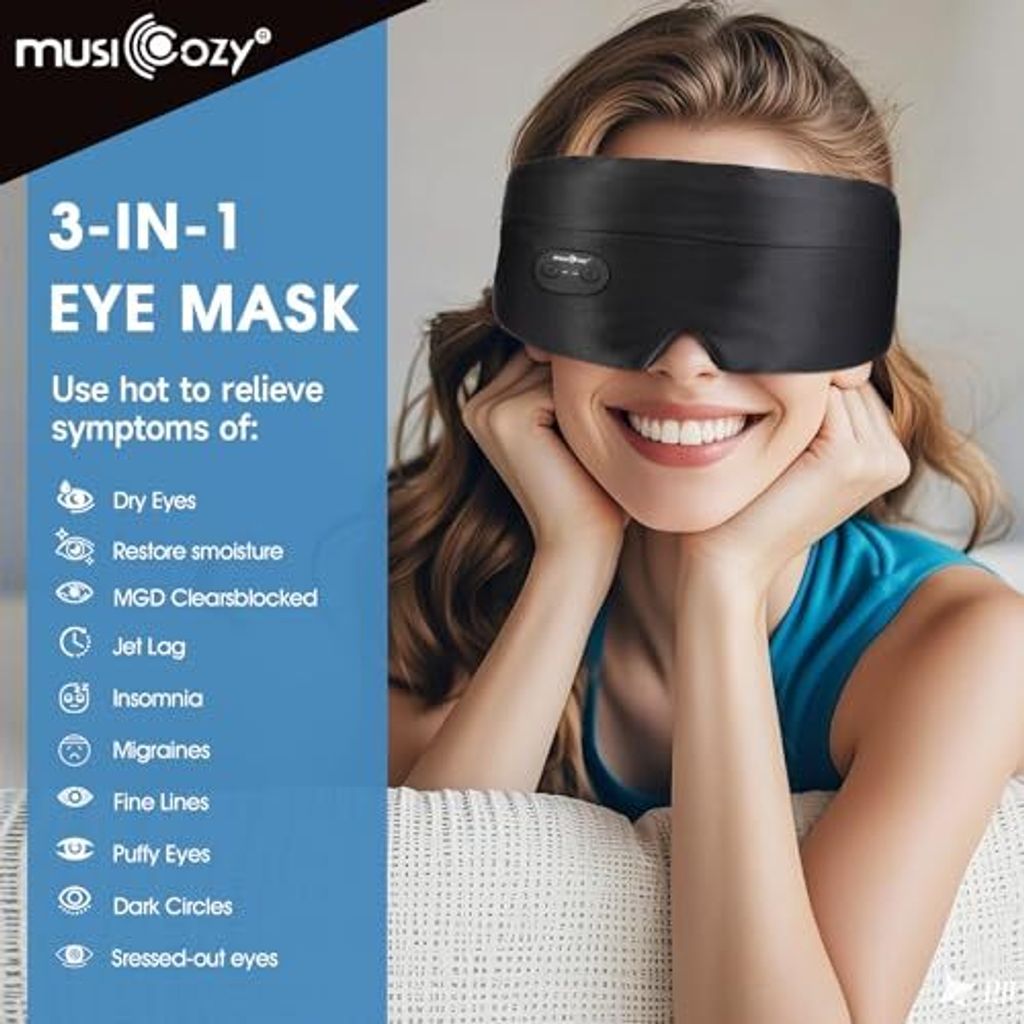 Maschera Riscaldata Per Occhi Senza Fili | 3 Livelli 45-60°C Con Timer 15 Min | Batteria 1000 MAh USB-C | Lavabile E Ricaricabile | Grigio