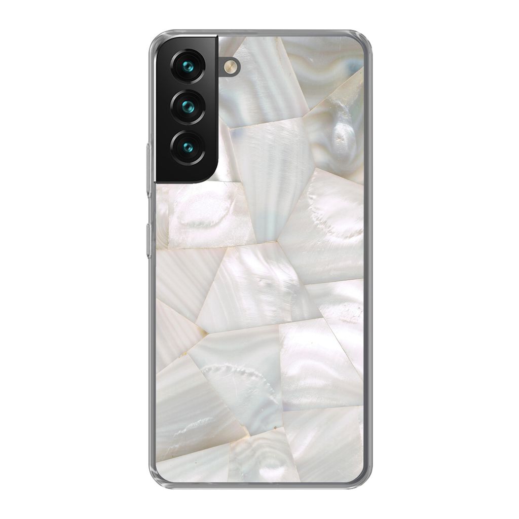 MuchoWow Handyhülle Schutzhülle Hülle für Samsung Galaxy S22 Plus Naturstein - Perlmutt - Weiß Silikon Softcase Handy Hülle - Schutzabdeckung