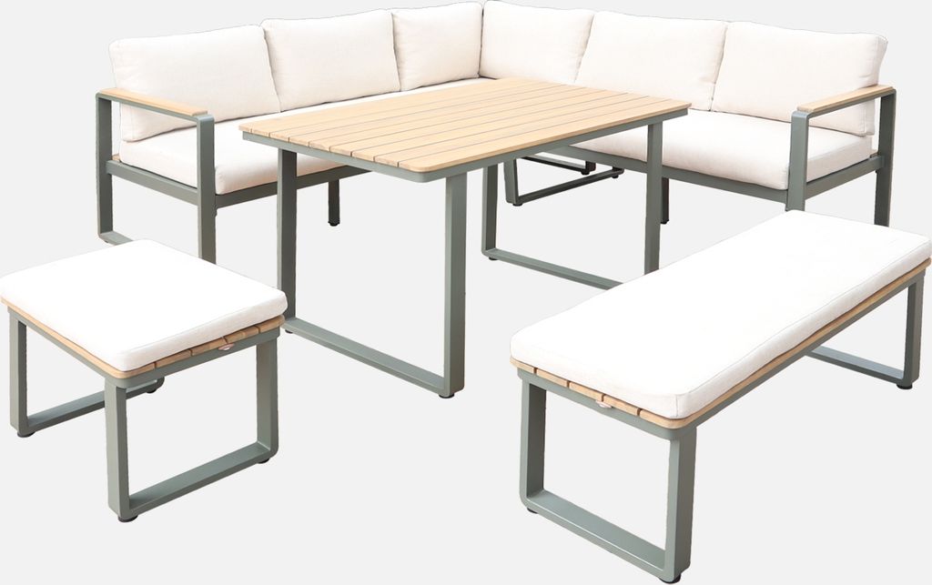 sweeek - Gartenlounge-Set für 8 Personen aus Akazienholz und Aluminium - Khaki