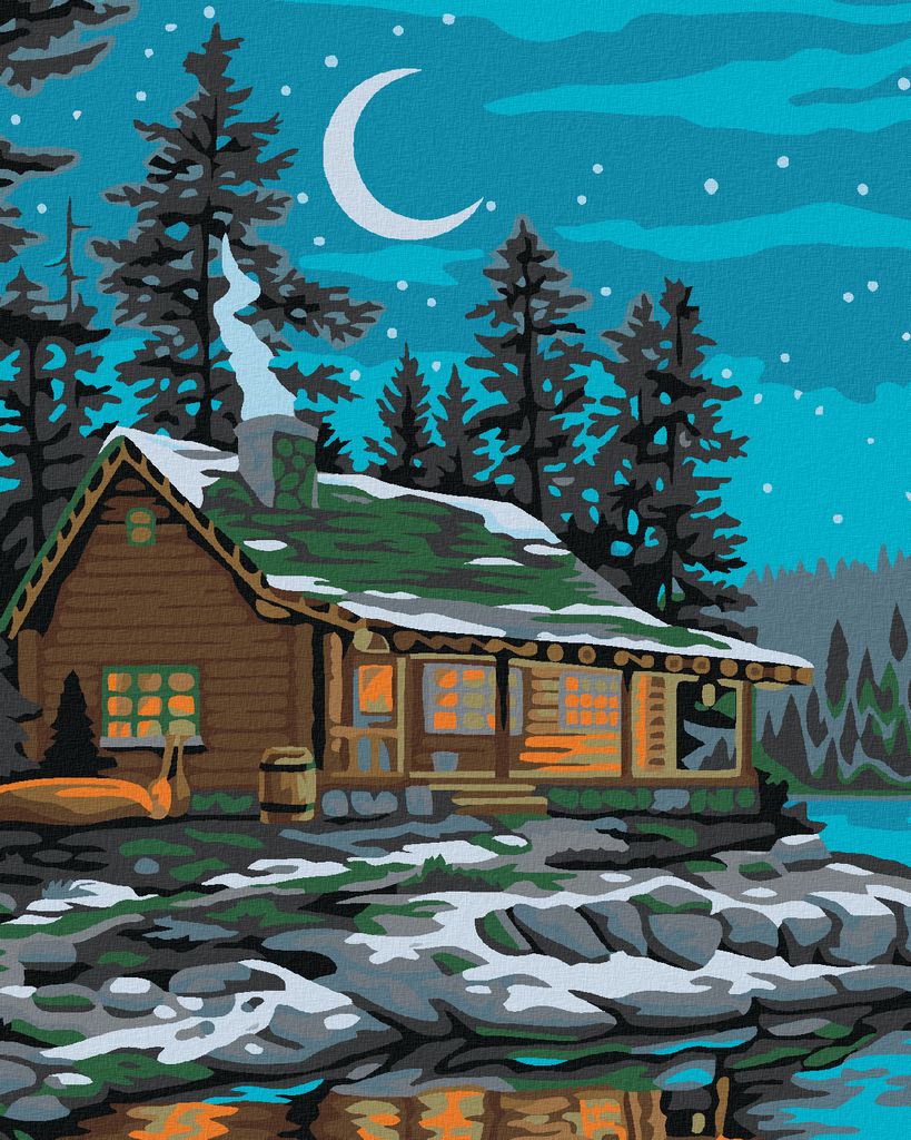 Diamondi - Diamond painting - HÜTTE UNTER DEM NACHTHIMMEL, 40X50 cm, ohne Keilrahmen
