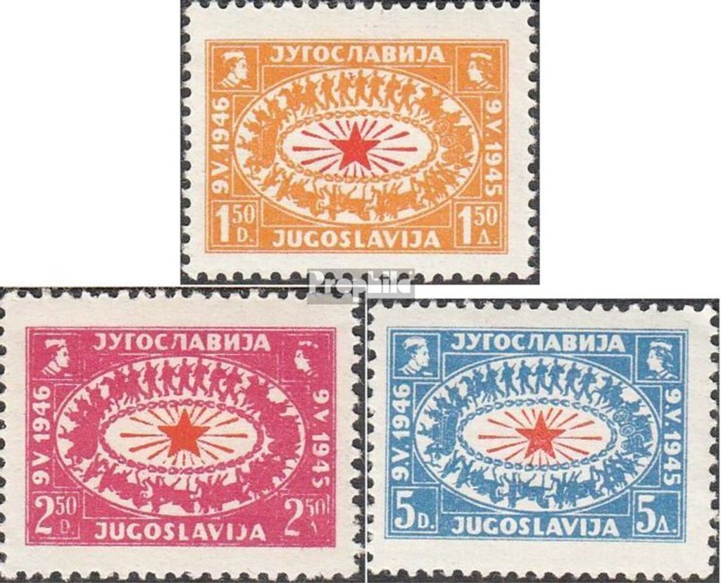 Briefmarken Jugoslawien 1946 Mi 494-496 (kompl.Ausg.) postfrisch Jahrestag des Sieges