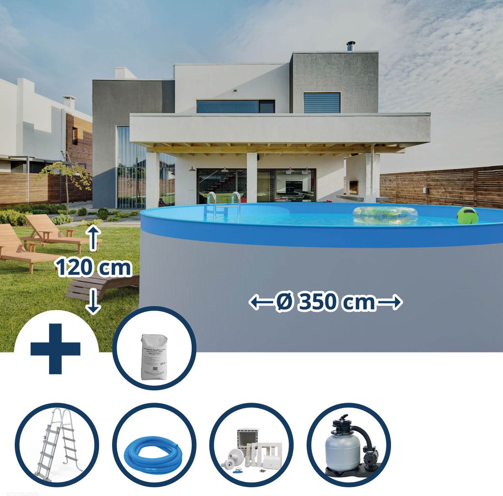 Stahlwandpool Set rund Almeria 350x120 cm, Stahl 0,4 mm Produktbild 