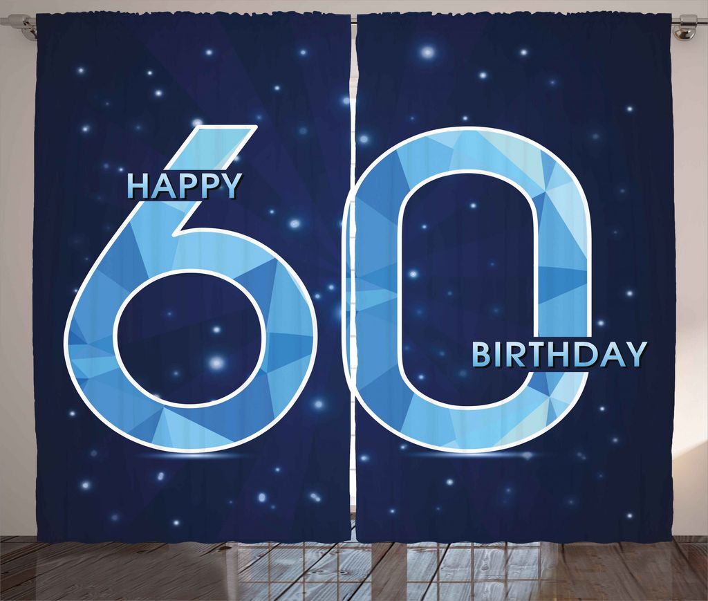 ABAKUHAUS Party Rustikaler Vorhang, Geburtstag 60 Sterne, Wohnzimmer Universalband Gardinen mit Schlaufen und Haken, 280 x 175 cm, Marineblau Himme...