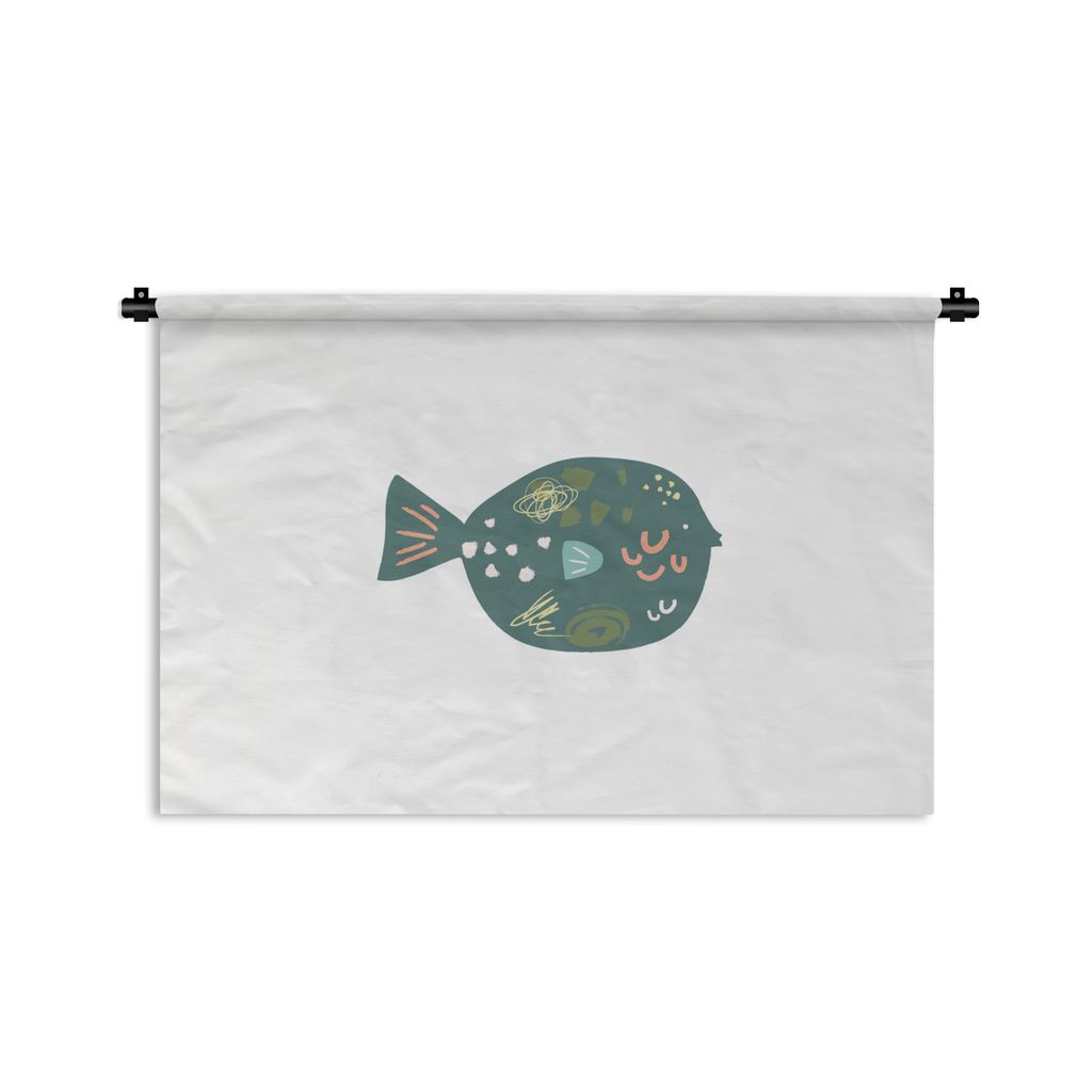 MuchoWow® Wandteppich Wandbehang Fisch - Grün - Pastell Produktbild 