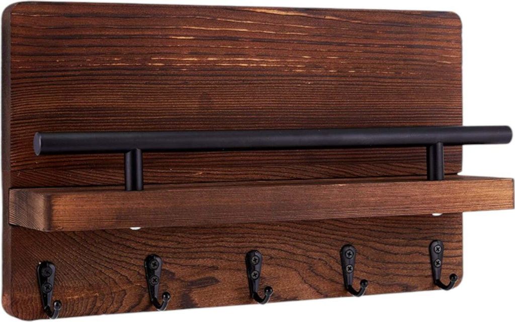 Schlüsselboard aus Holz – Dunkelbraun – 30 x 18 cm – Schlüsselhalter mit Ablage – Modernes Design