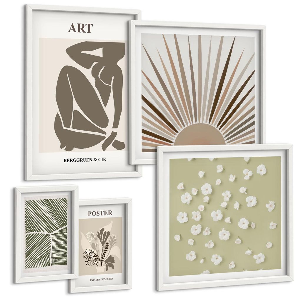 Bilder Set 5-teilig im weißen Rahmen – Wandbilder 5 Stück – gerahmte Poster für Wohnzimmer, Schlafzimmer und Flur – 50x50 cm - 40x60 cm ...