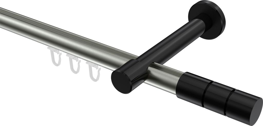 Interdeco Innenlaufstange / Gardinenstange mit Innenlauf Edelstahl-Optik / Schwarz, Typ Prestige Elanto (Rillenzylinder), 20 mm Ø 1-läufig, 440 cm