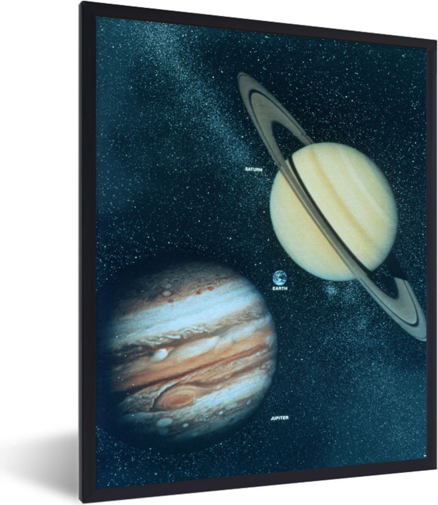 MuchoWow Gerahmtes Poster Saturn und Jupiter 60x80 cm - Poster mit Schwarzem Bilderrahmen Wandposter Rahmen Foto Bilder - Premium - Wanddeko Wohn...