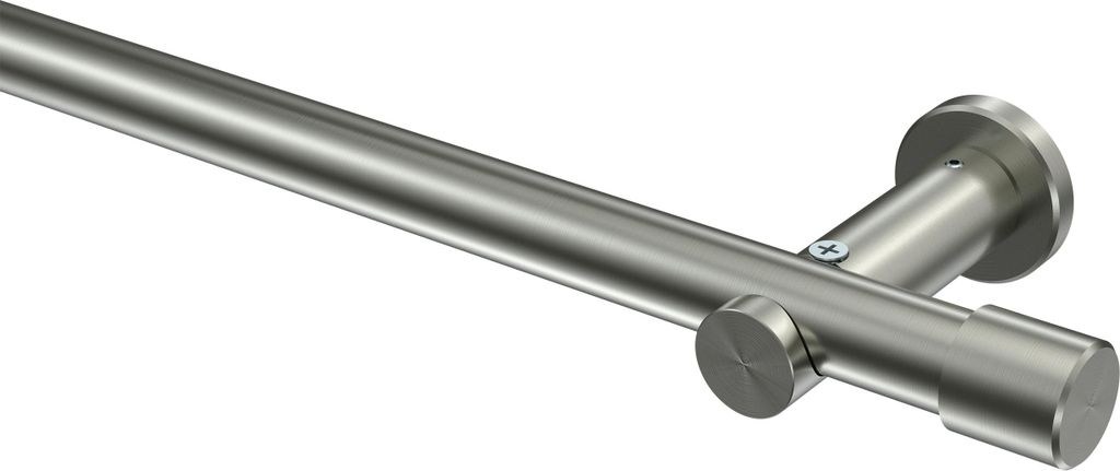 Interdeco Gardinenstange / Vorhangstange Edelstahl-Optik, Typ Platon Santo (Kappe) ohne Ringe, 20 mm Ø 1-läufig, 260 cm
