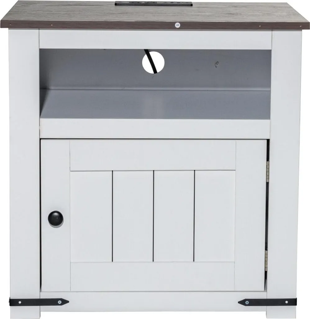 Petite table d'appoint blanche avec prises intégrées et style farmhouse - 10