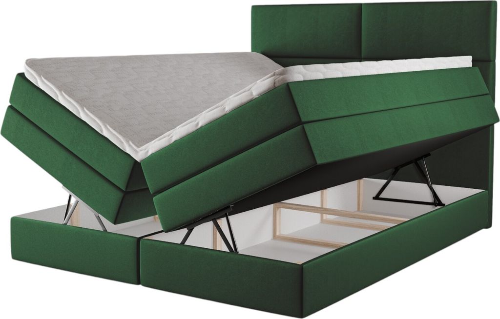 Kontinentales Boxspringbett Gittan 160x200 – Polsterbett mit Bettkasten, 3 Matratzen, elegantes Stauraumbett, Boxspringbetten Samt Piano 26