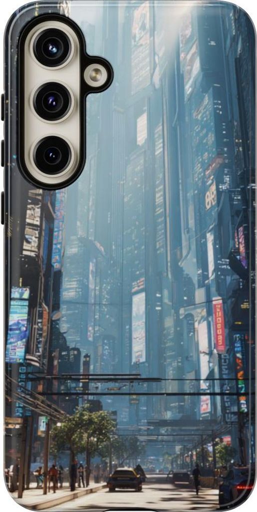 Futuristische Großstadt mit Wolkenkratzern und Verkehr – Hülle Kompatibel mit Samsung Galaxy S24 Plus