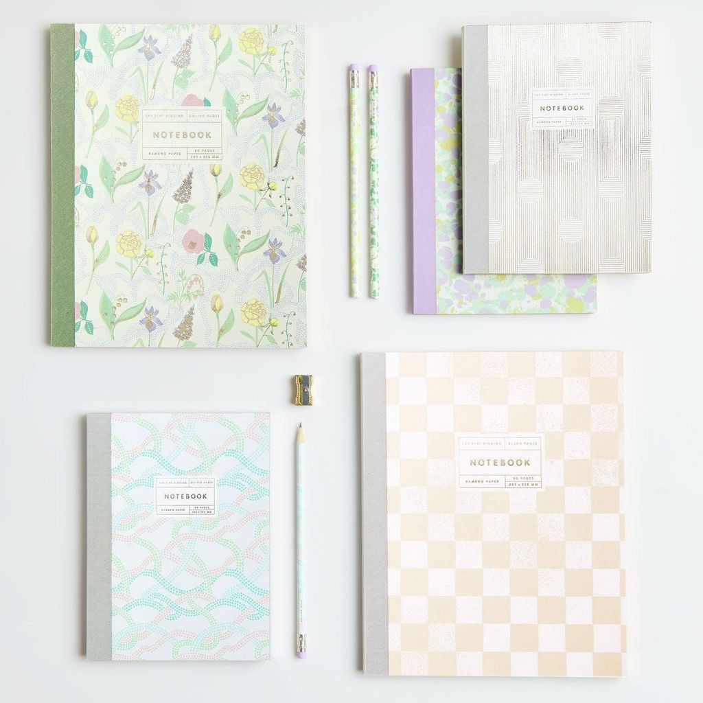 Notizbuch L, Blumenmuster, 80 Seiten aus Bambuspapier