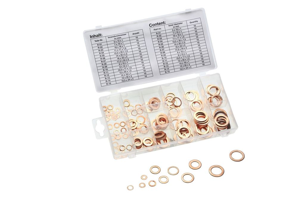 Condor Dichtring-Sortiment 9000 Kupfer-Dichtring-Sortiment 150 Stück, 19 Größen