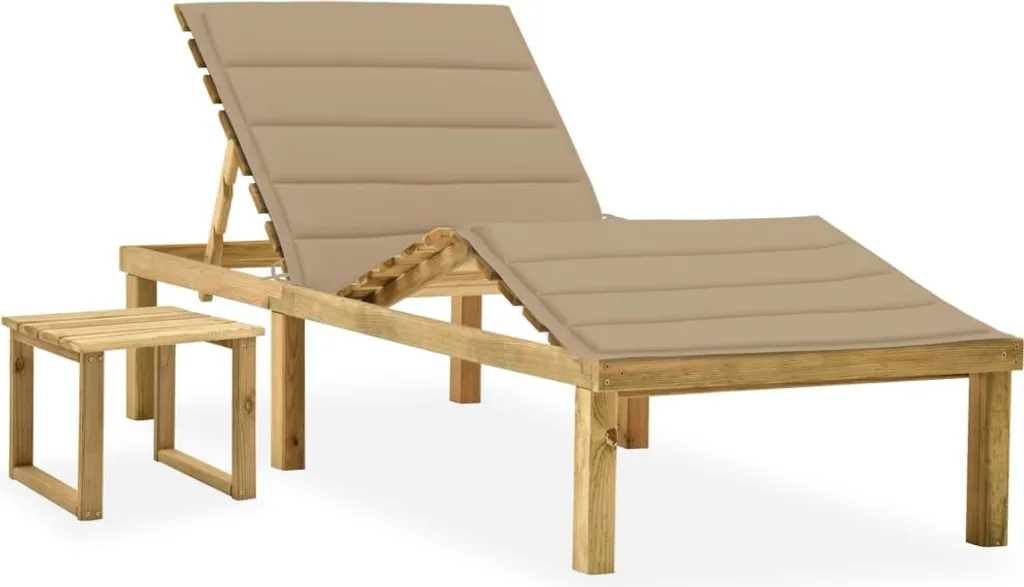 Lettino Giardino Legno Pino Impregnato con Tavolo e Cuscino - Relax